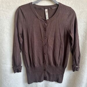 Pina Rossi Chocolate Brown 3/4 Sleeve Button Up Cardigan Sweater Size Small